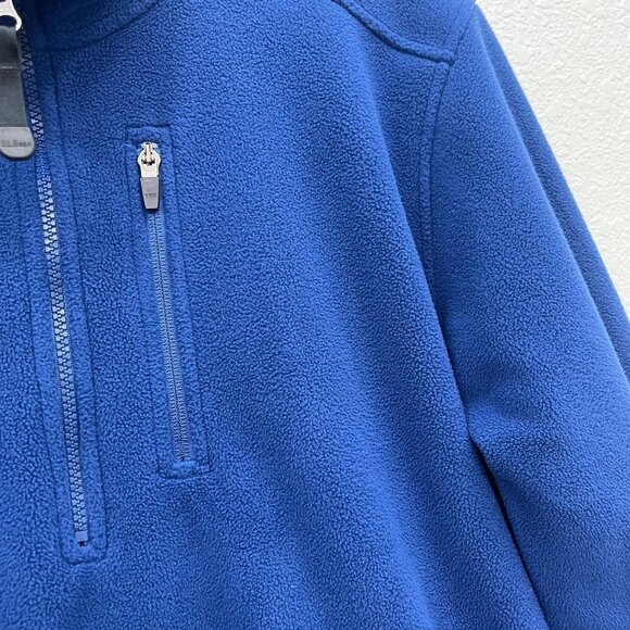 LL Bean Blue Fleece 1/4 Quarter Zip Pullover Sweatshirt w Pockets FBR2 Men Large - Picture 2 of 7